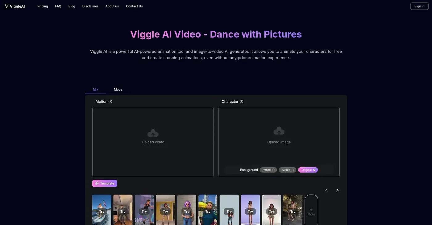 Screenshot of Viggle AI