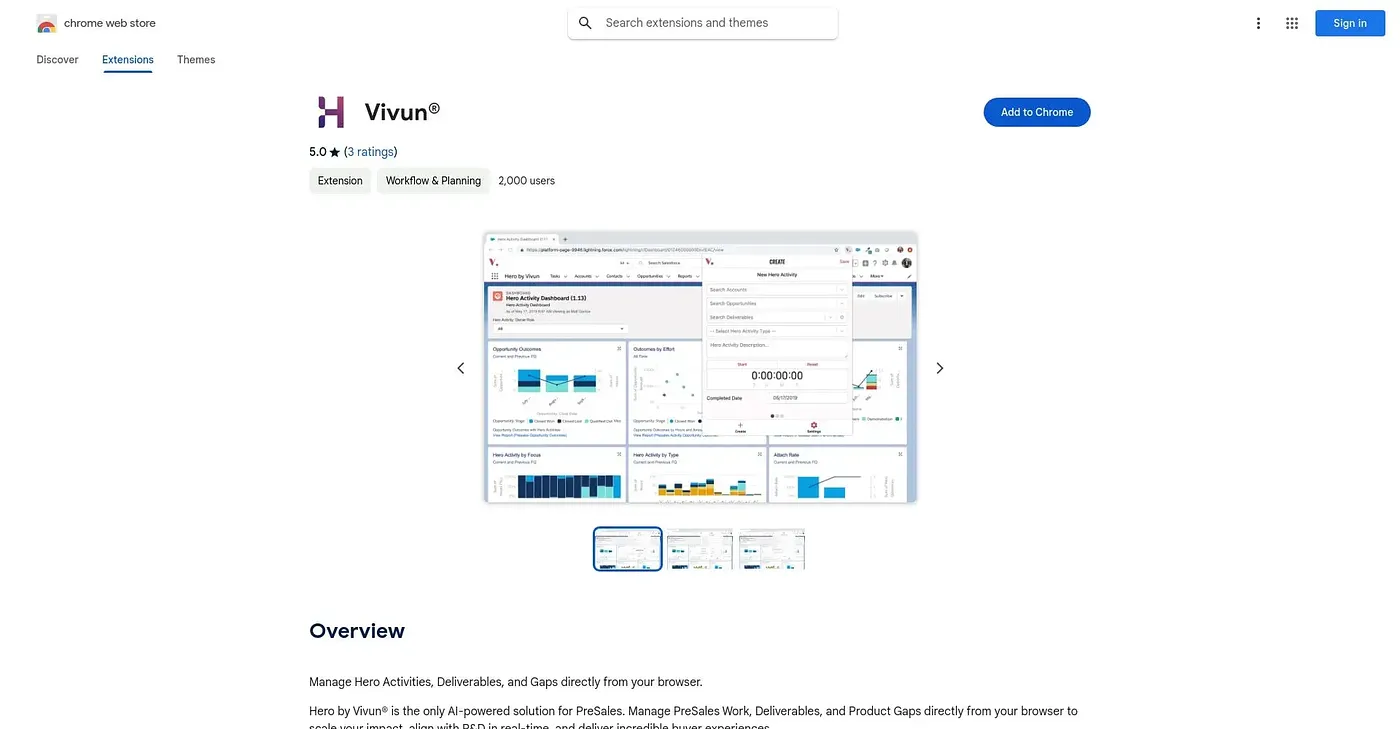Screenshot of Vivun® Chrome Extension
