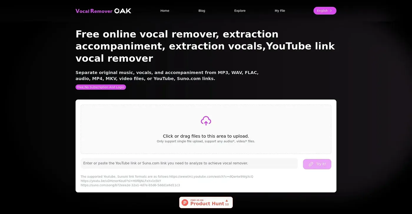 Screenshot of Vocal Remover Oak