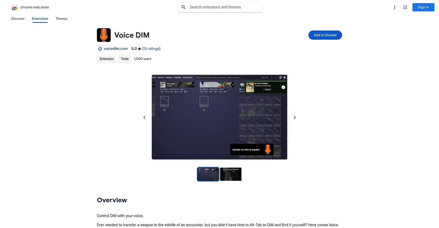 Screenshot of Voice DIM Chrome Extension