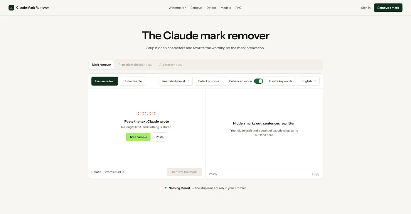 Screenshot of Claude Mark Remover