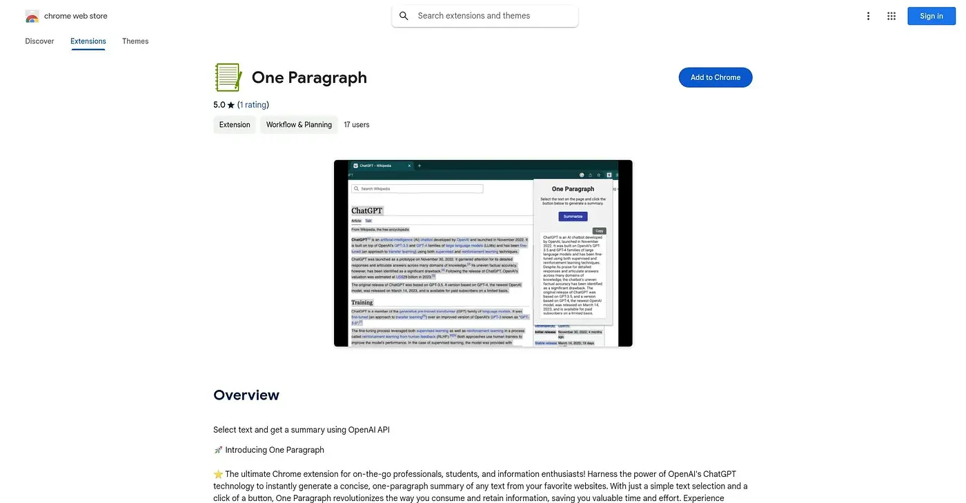 Screenshot of One Paragraph Chrome Extension