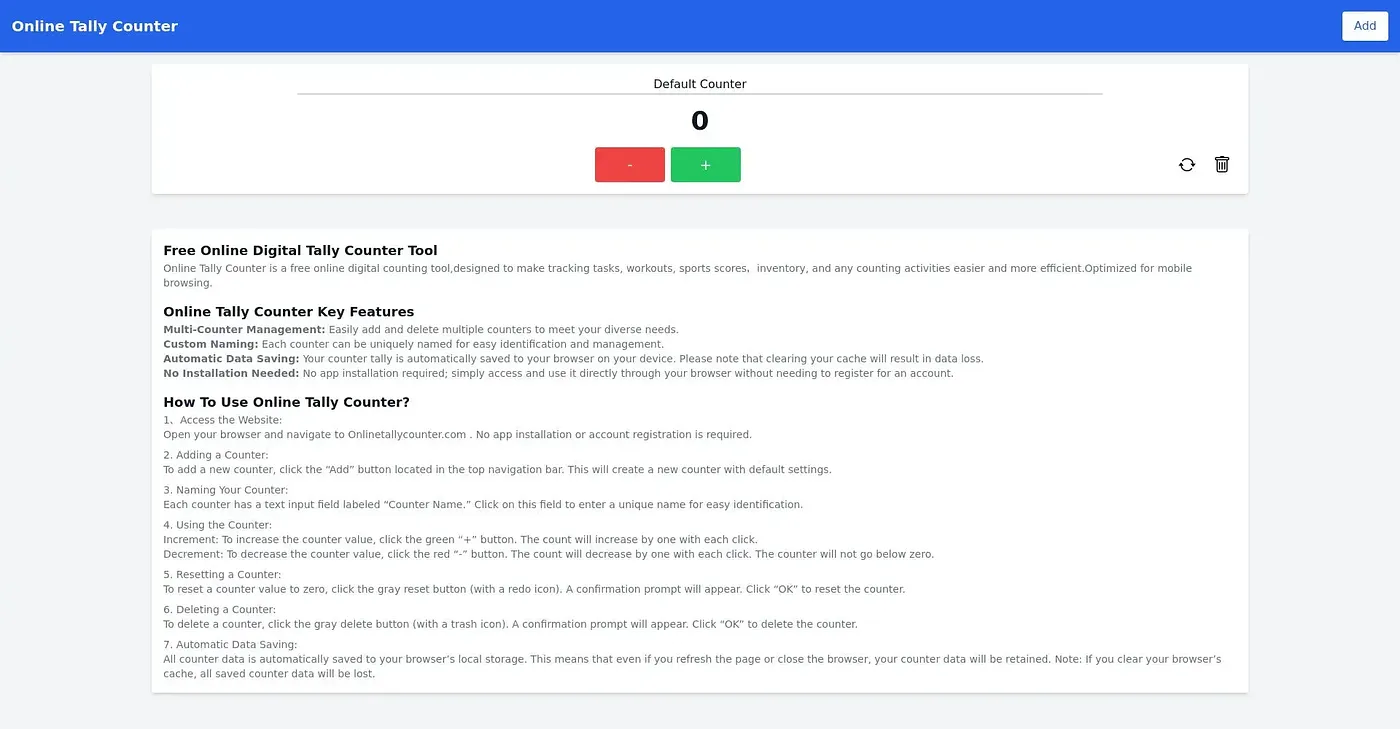 Screenshot of Online Tally Counter