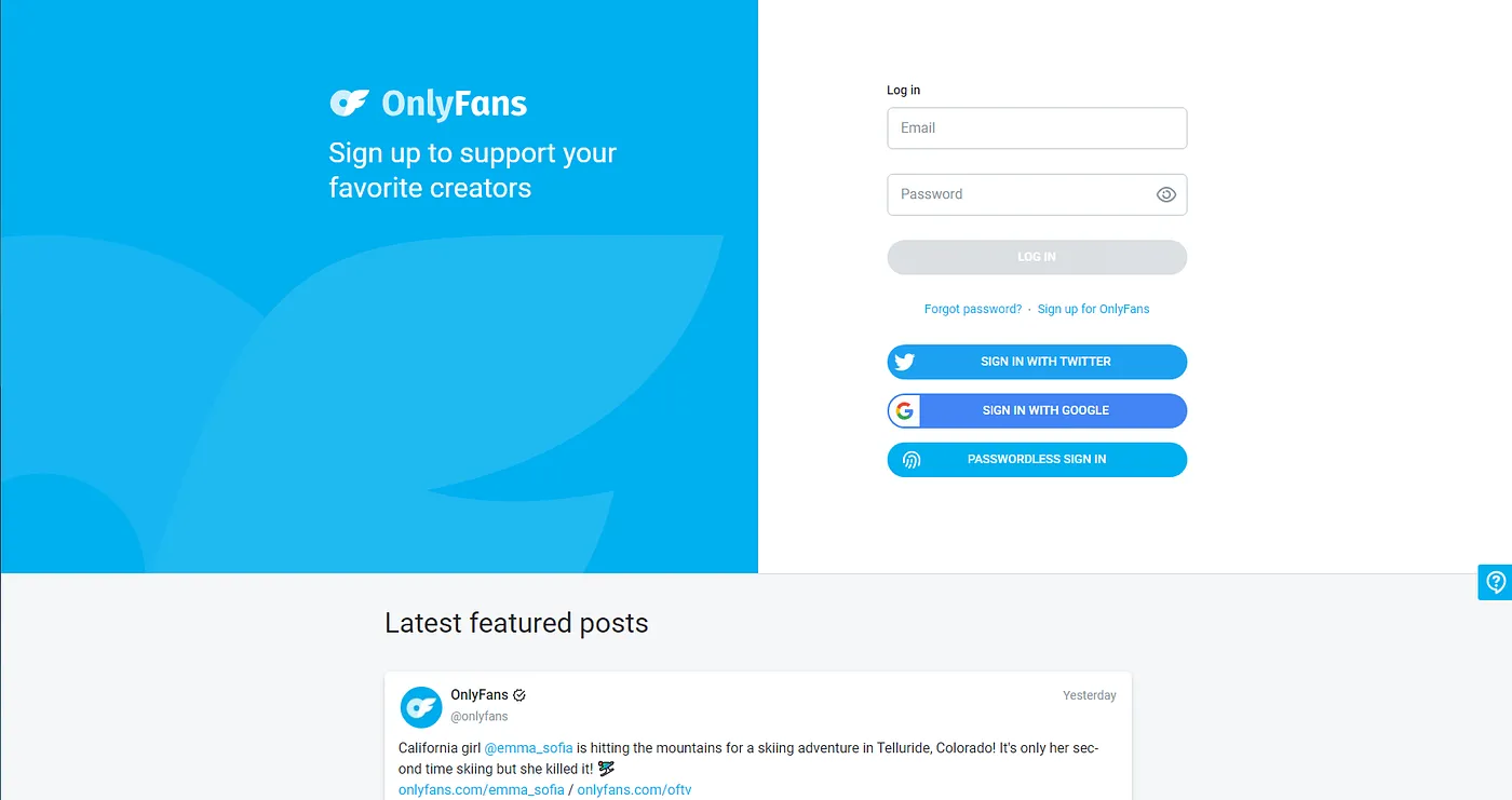 Screenshot of OnlyFans