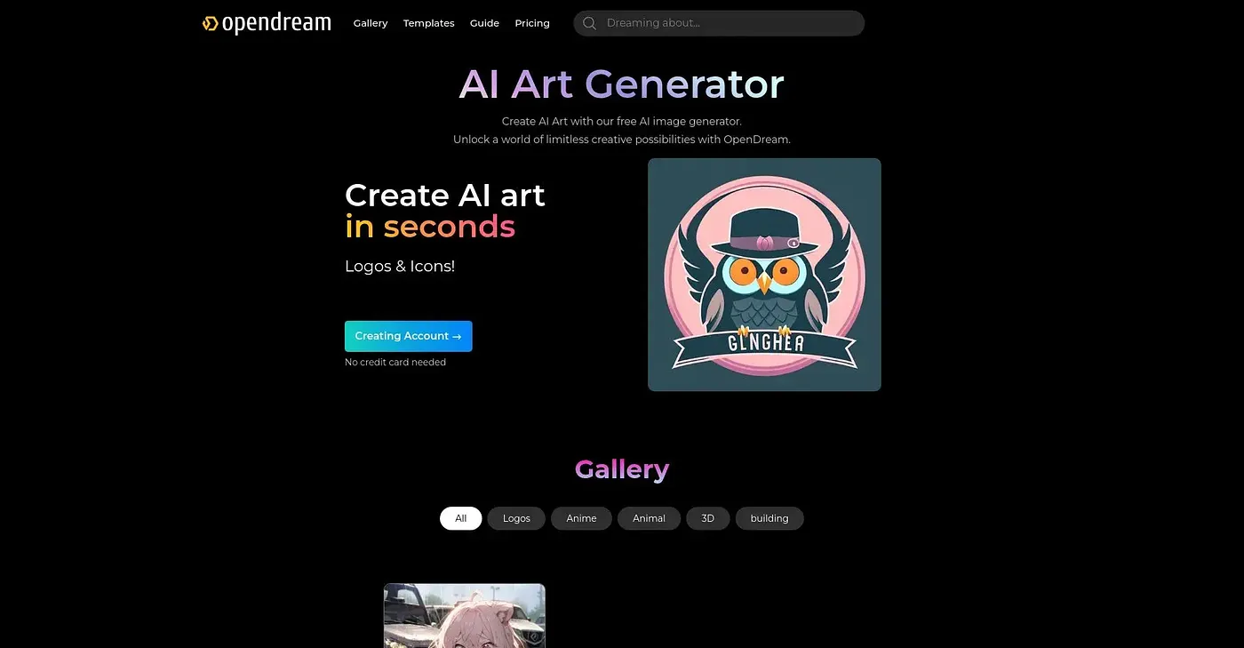 Screenshot of Open Dream AI