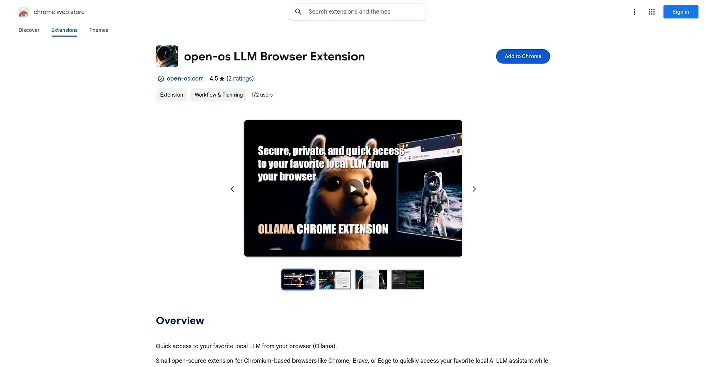 Screenshot of Open OS AI Browser Extension