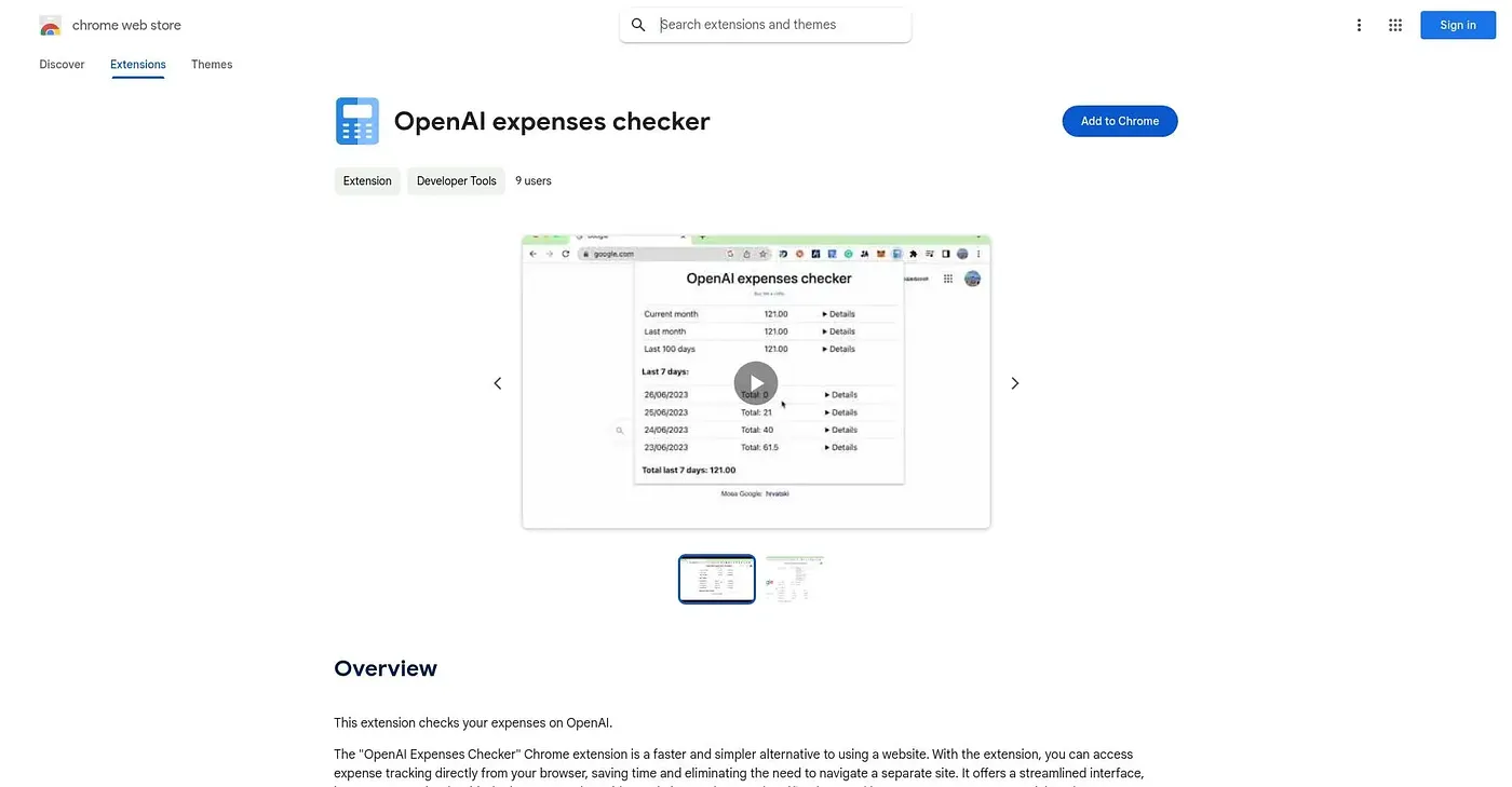 Screenshot of OpenAI Expenses Checker Chrome Extension