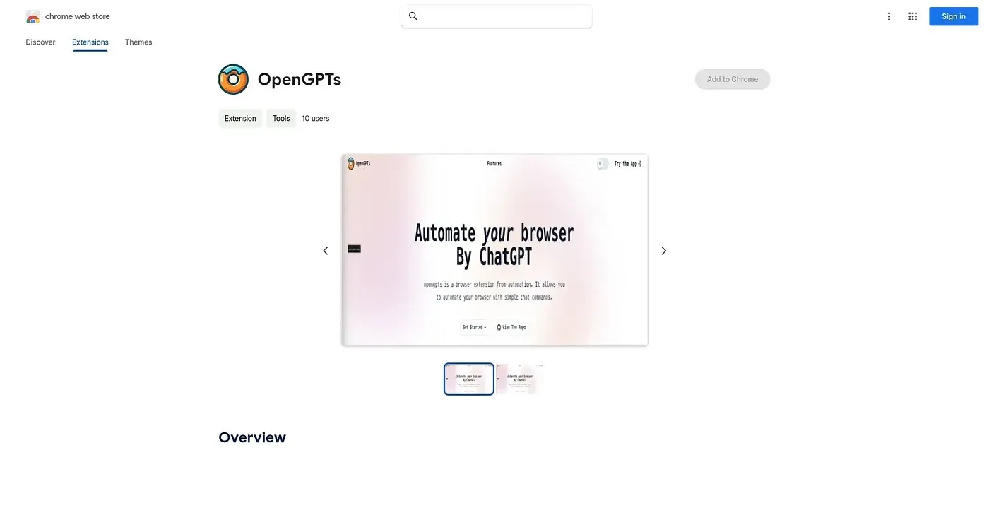 Screenshot of OpenGPTs Chrome Extension