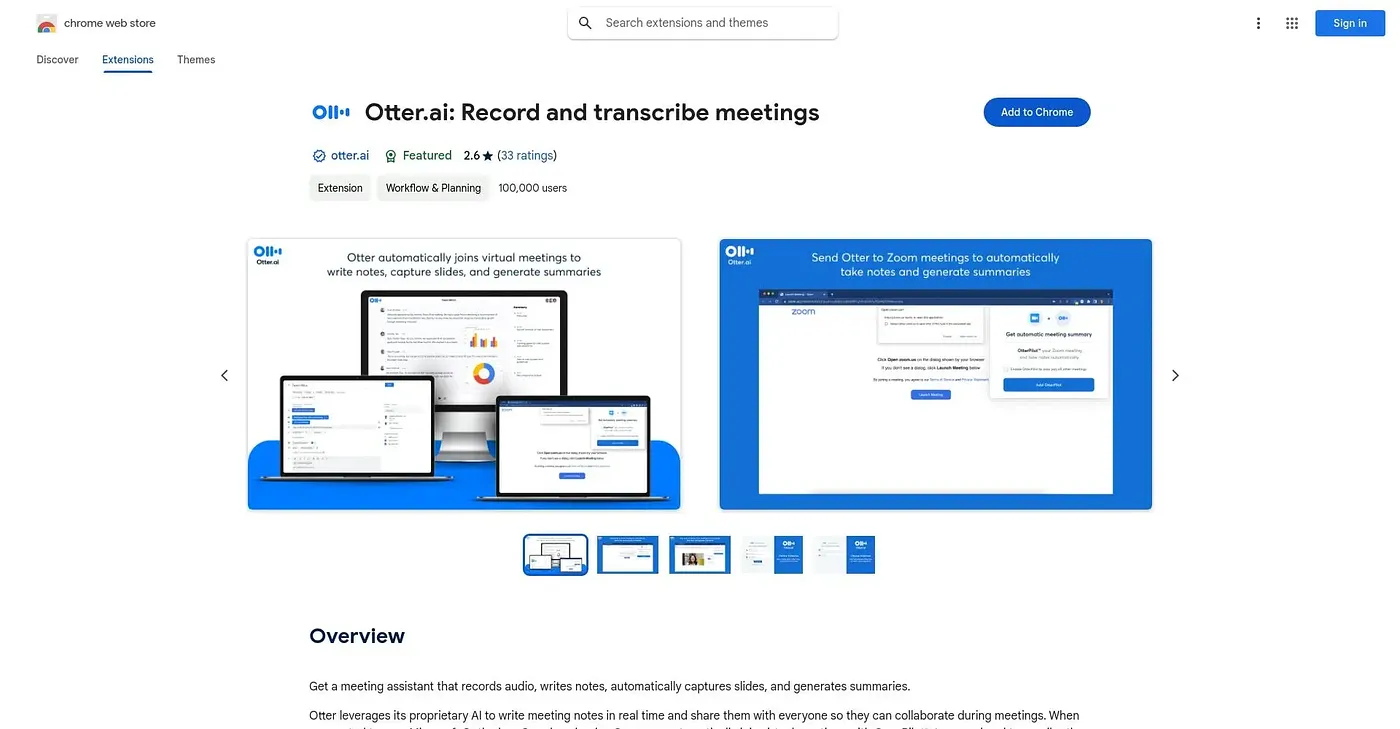 Screenshot of Otter.ai - Chrome Extension