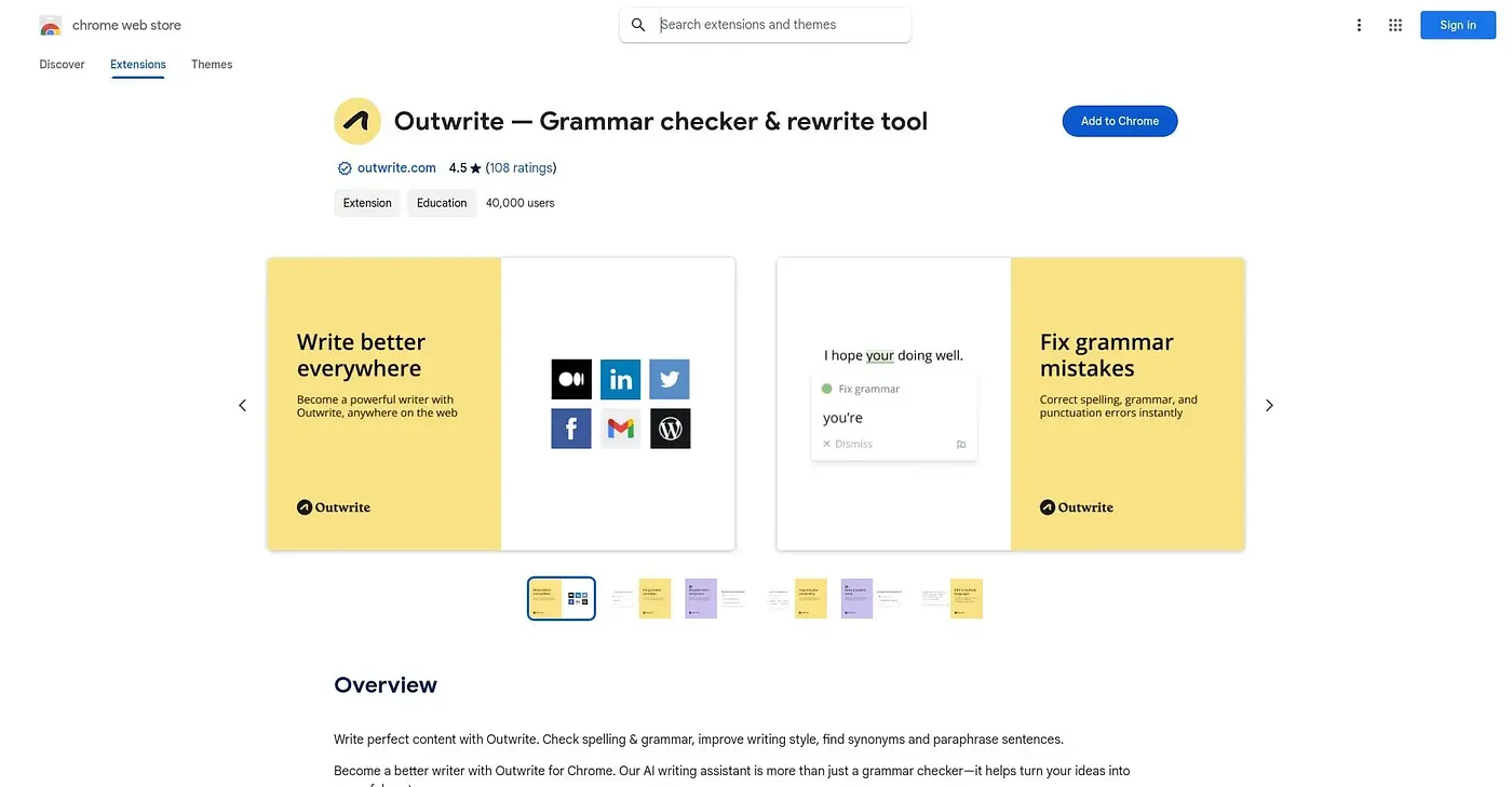 Screenshot of Outwrite Chrome Extension
