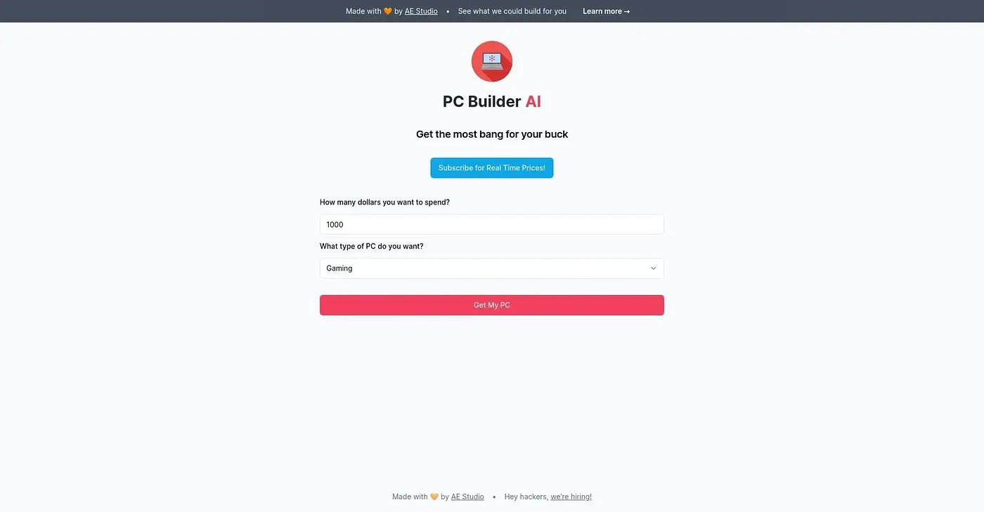 Screenshot of PC Builder AI