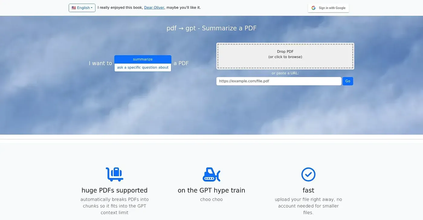 Screenshot of PDF2GPT