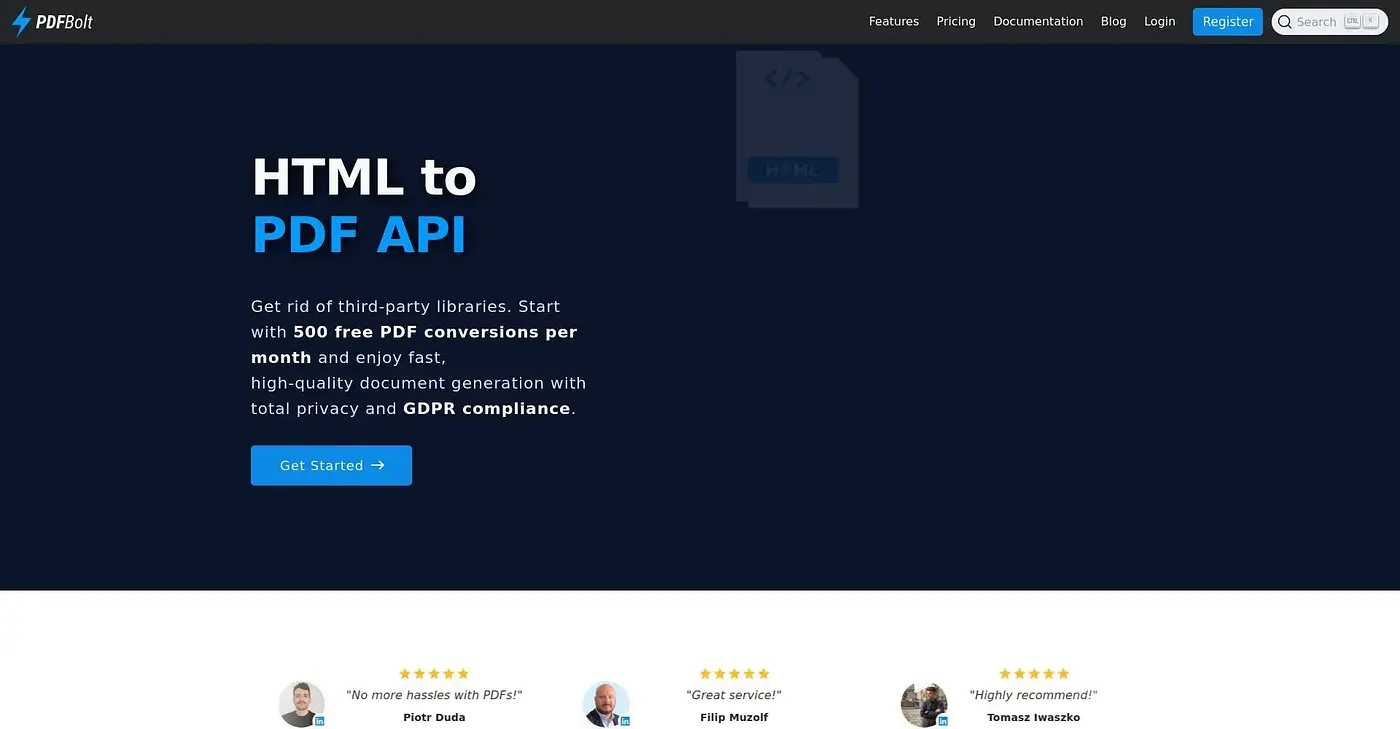 Screenshot of PDFBolt