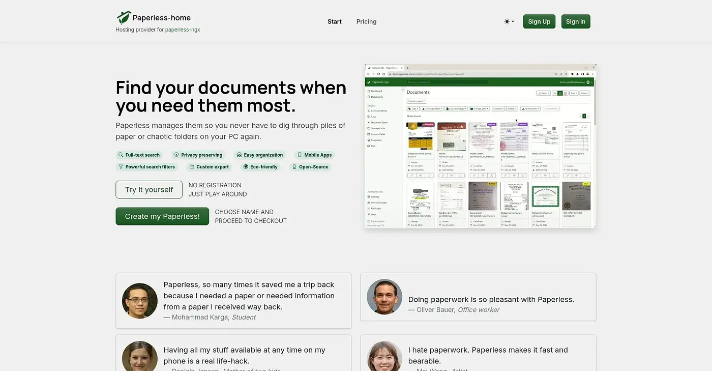Screenshot of Paperless