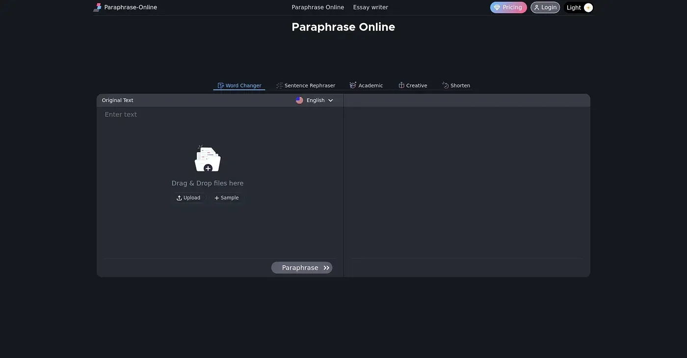 Screenshot of Paraphrase Online