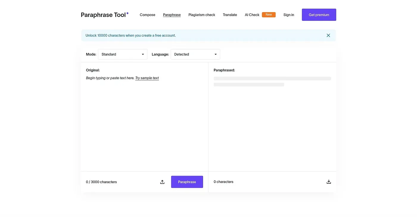 Screenshot of Paraphrase Tool