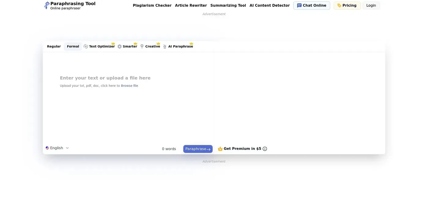 Screenshot of Paraphrasing