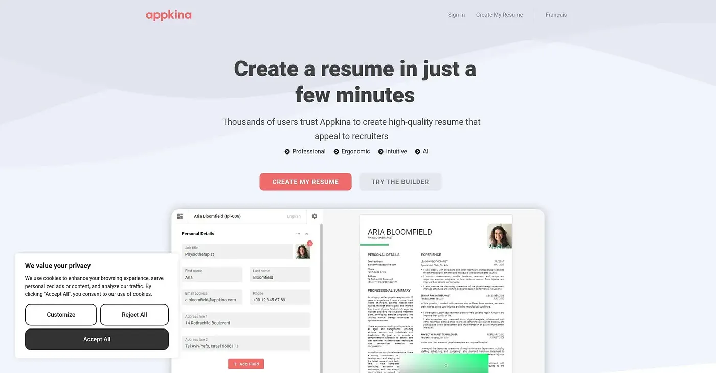 Screenshot of Appkina