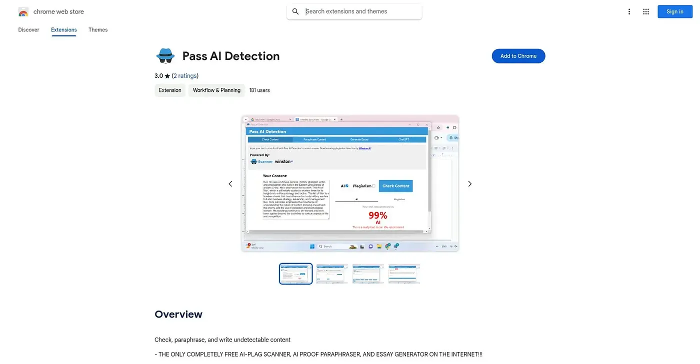 Screenshot of Pass AI Detection Chrome Extension