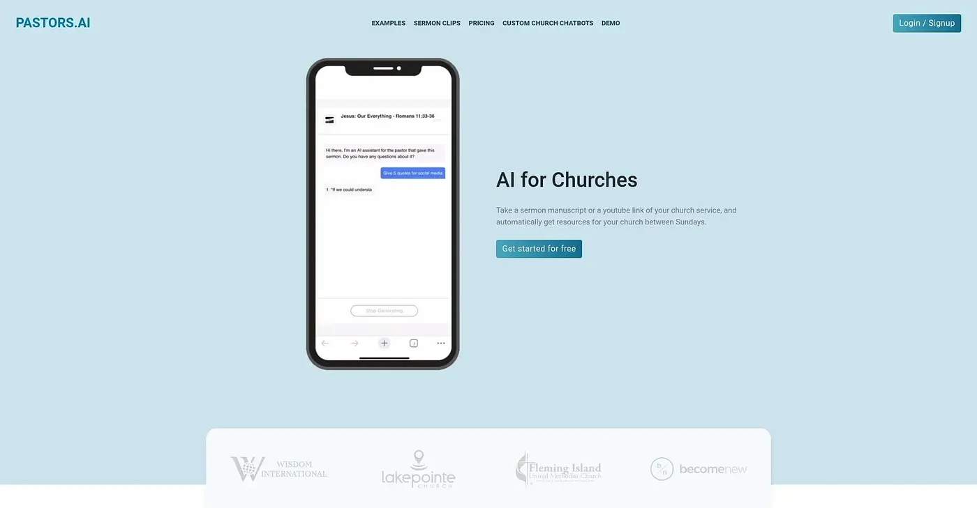 Screenshot of Pastors AI
