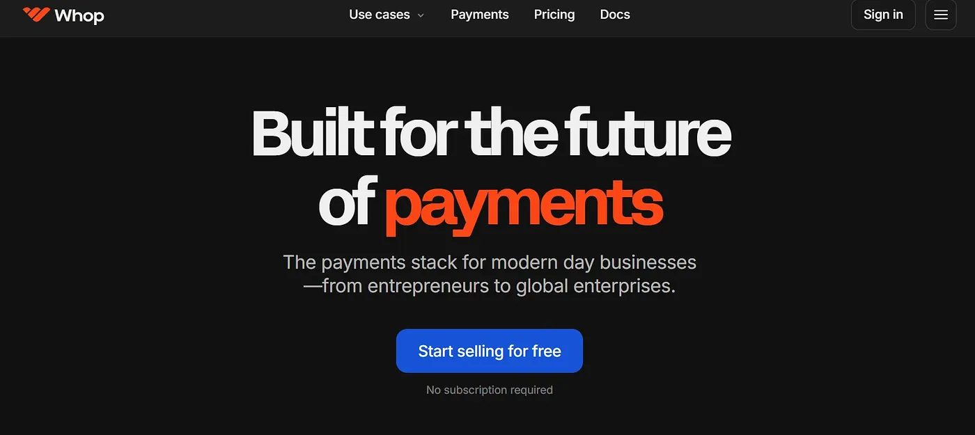 Screenshot of Payments – Whop