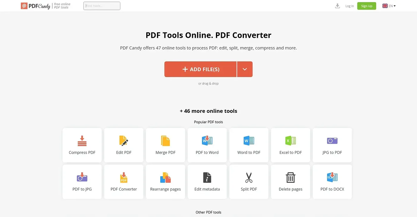 Screenshot of Pdf Candy