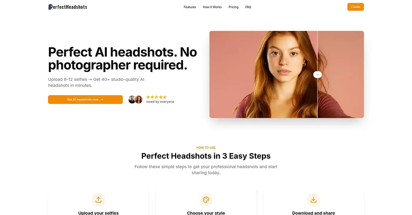 Screenshot of Perfect Headshots AI