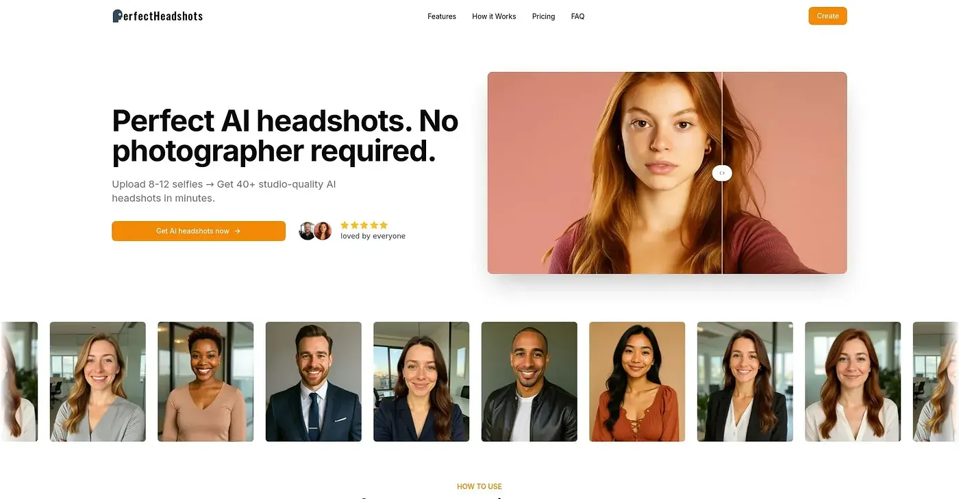 Screenshot of Perfect Headshots AI