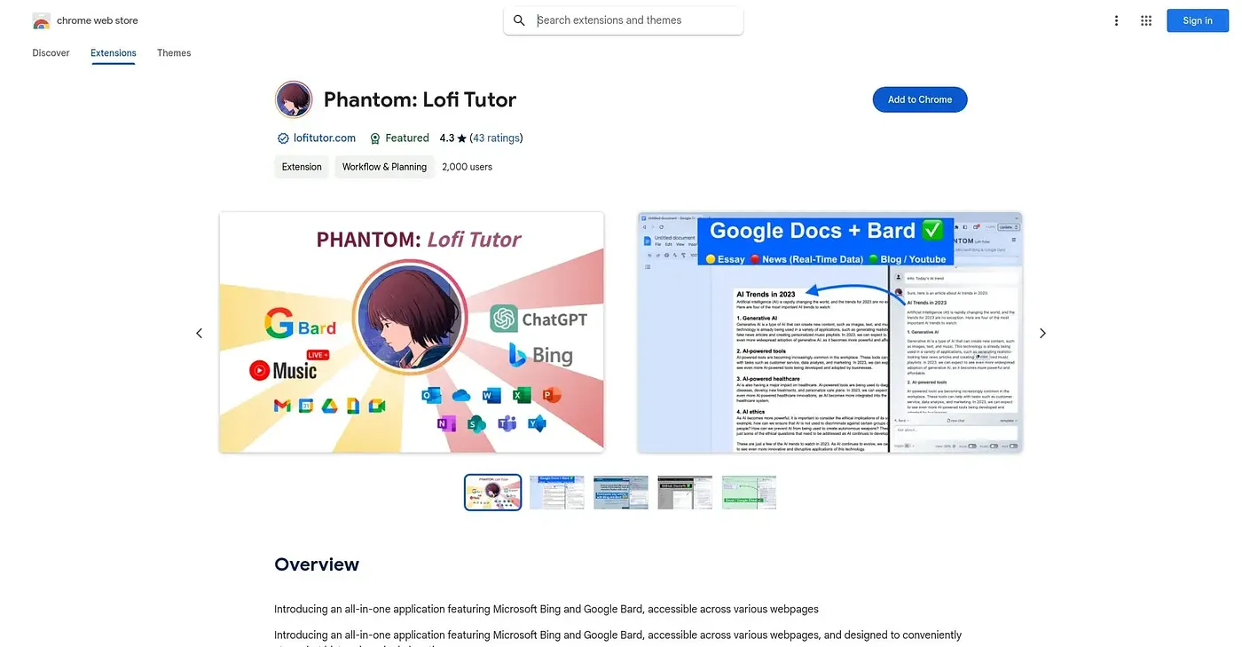 Screenshot of Phantom Lofi Tutor Chrome Extension