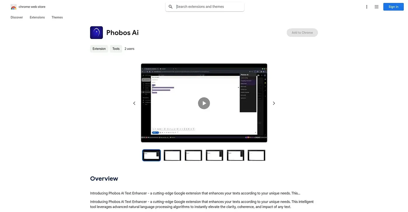 Screenshot of Phobos AI Text Enhancer - Chrome Extension