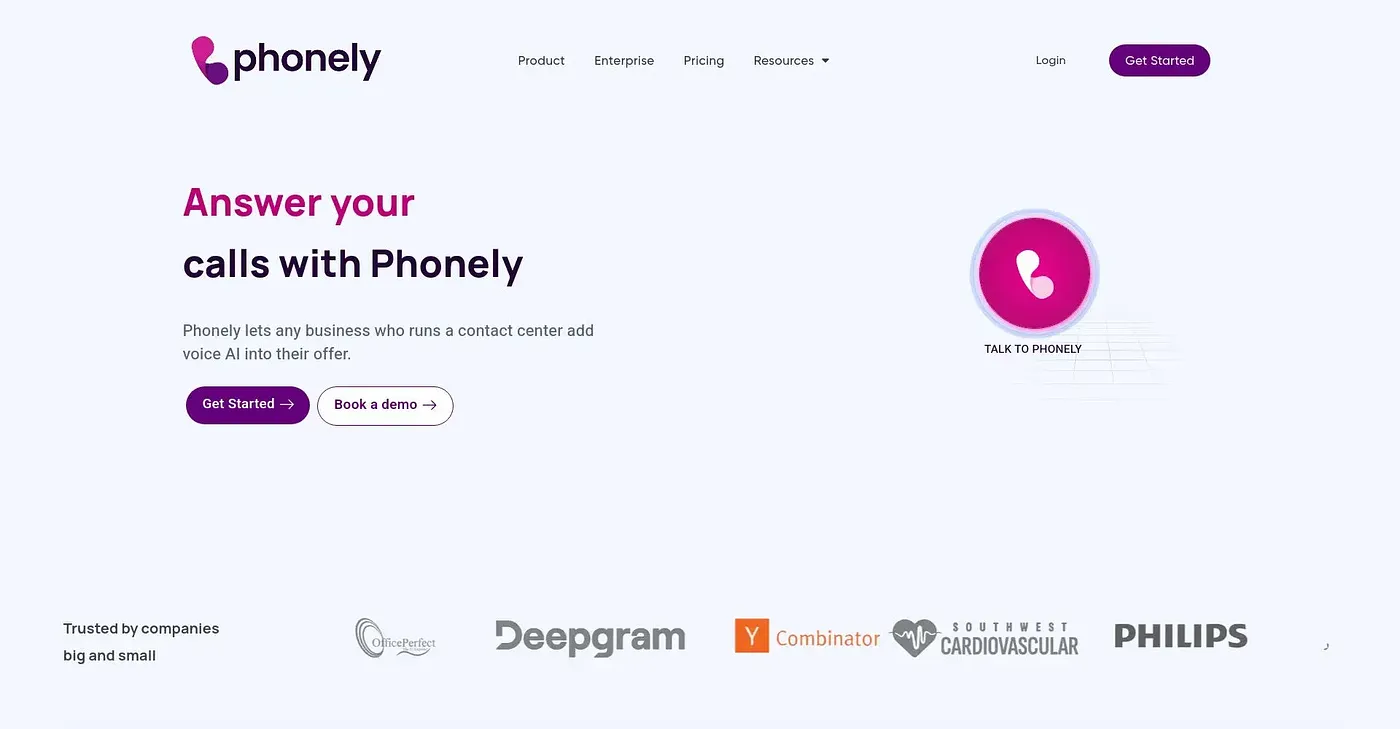 Screenshot of Phonely AI