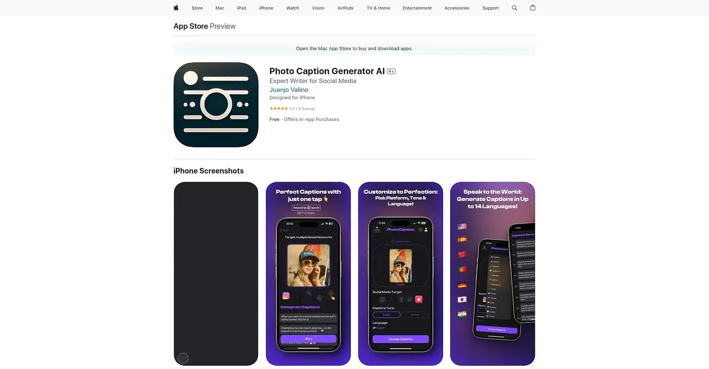 Screenshot of Photo Caption Generator AI