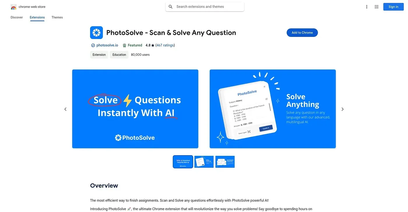 Screenshot of PhotoSolve Chrome Extension