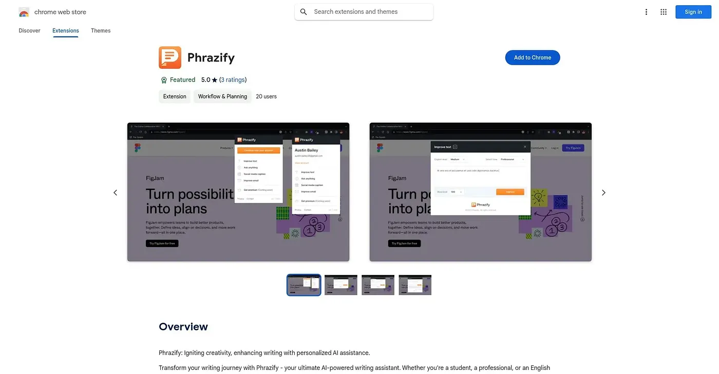 Screenshot of Phrazify Chrome Extension