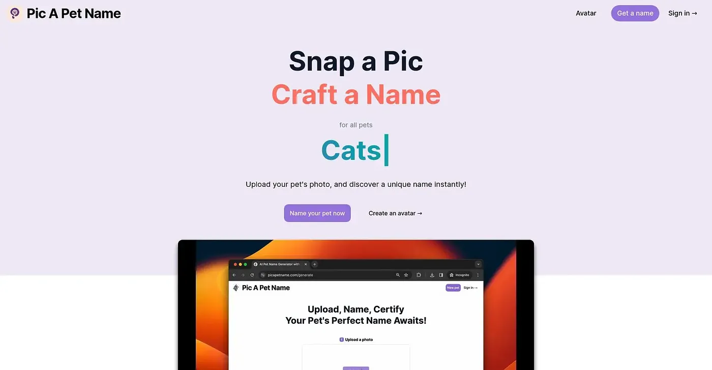 Screenshot of Pic A Pet Name