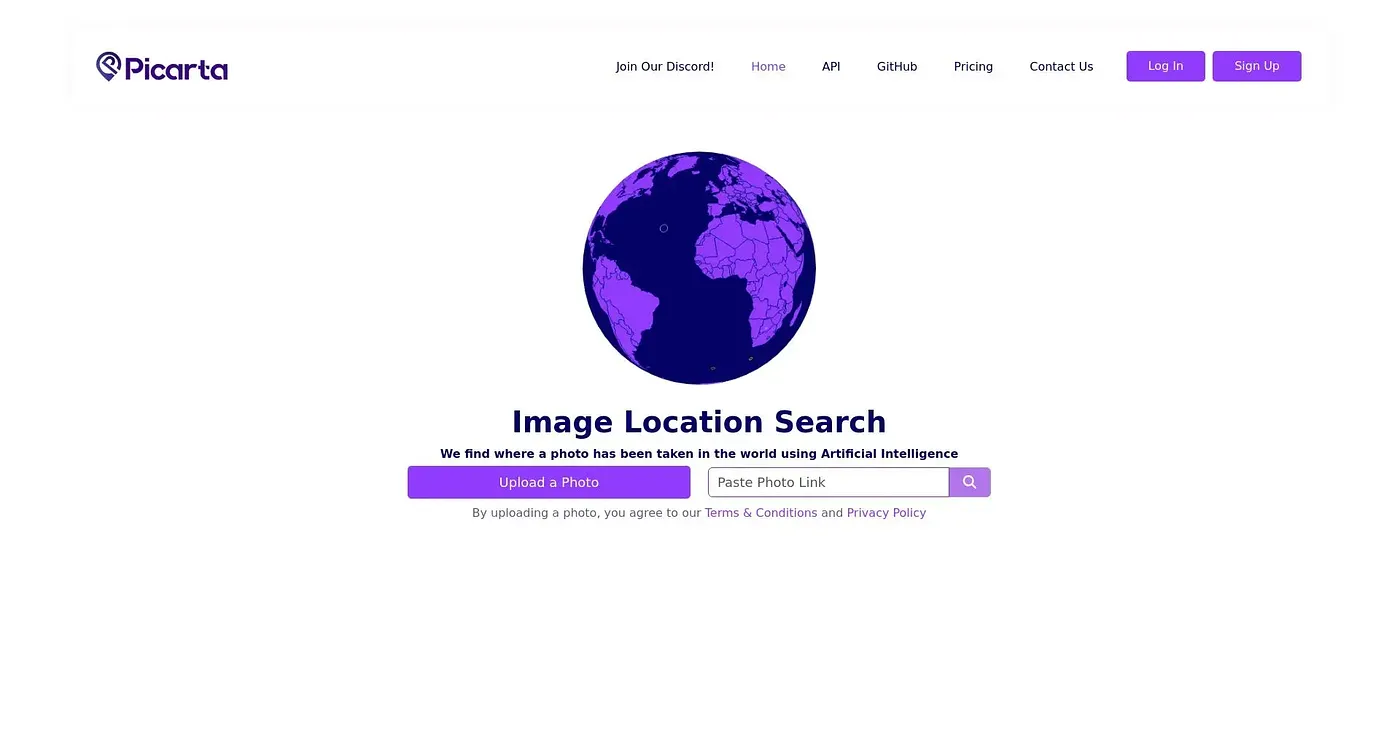Screenshot of Picarta AI