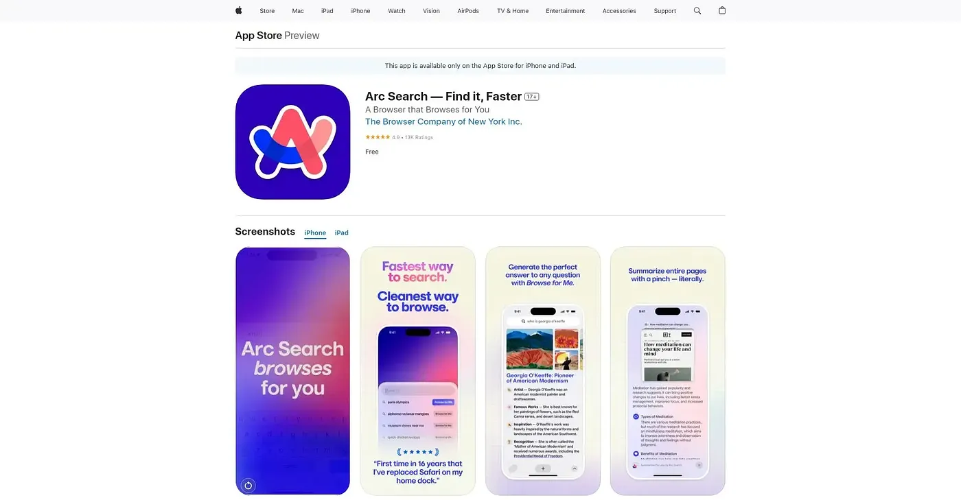 Screenshot of Arc Search