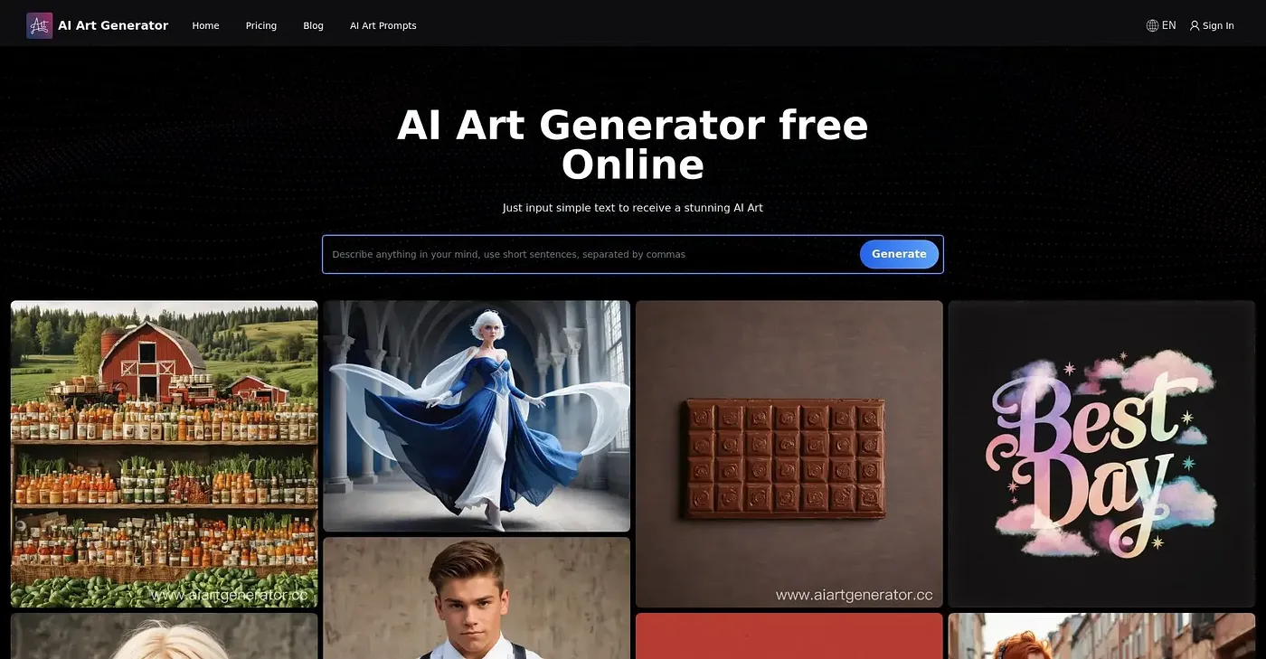Screenshot of AI Art Generator