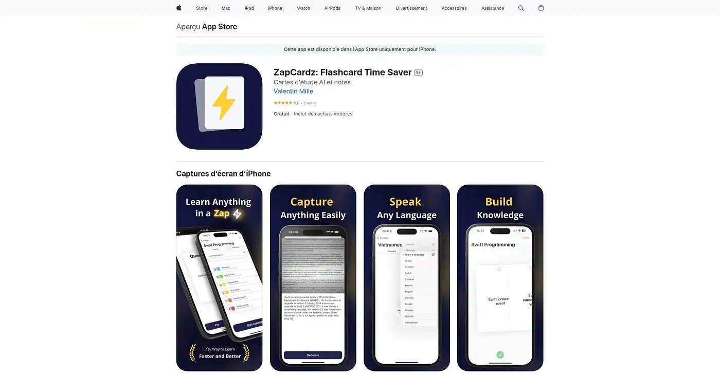 Screenshot of ZapCardz