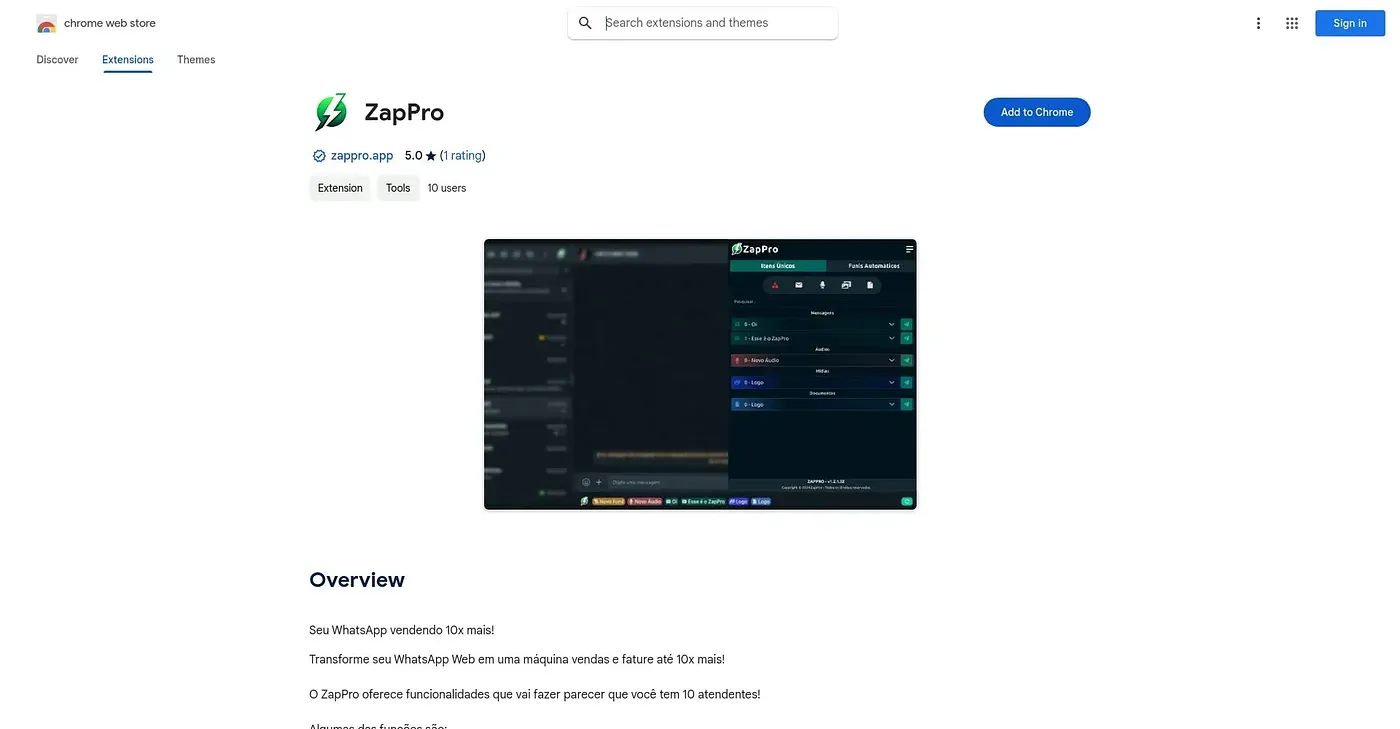 Screenshot of Zappro Chrome Extension