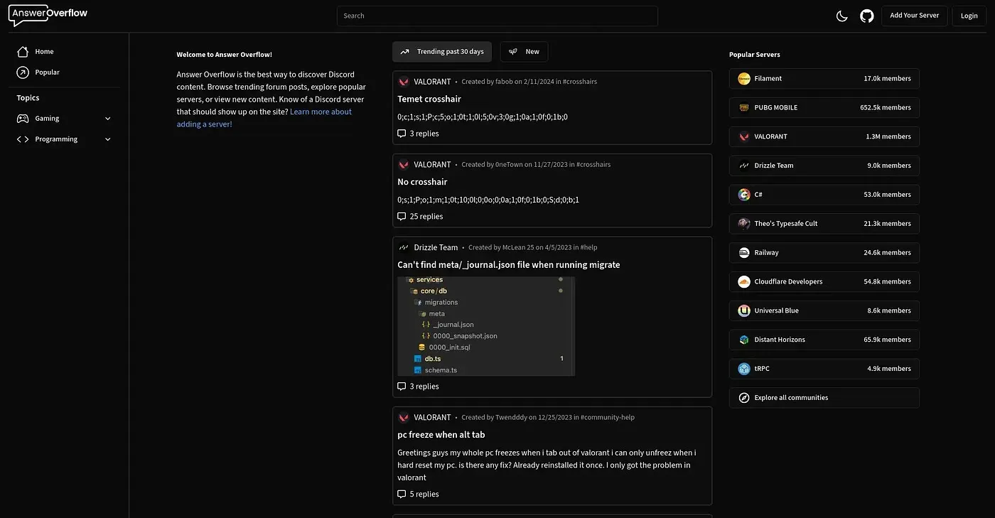 Screenshot of Answer Overflow