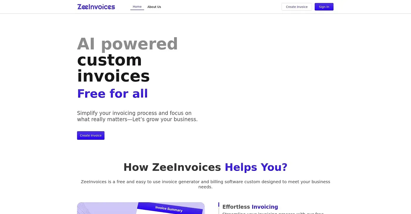 Screenshot of ZeeInvoices