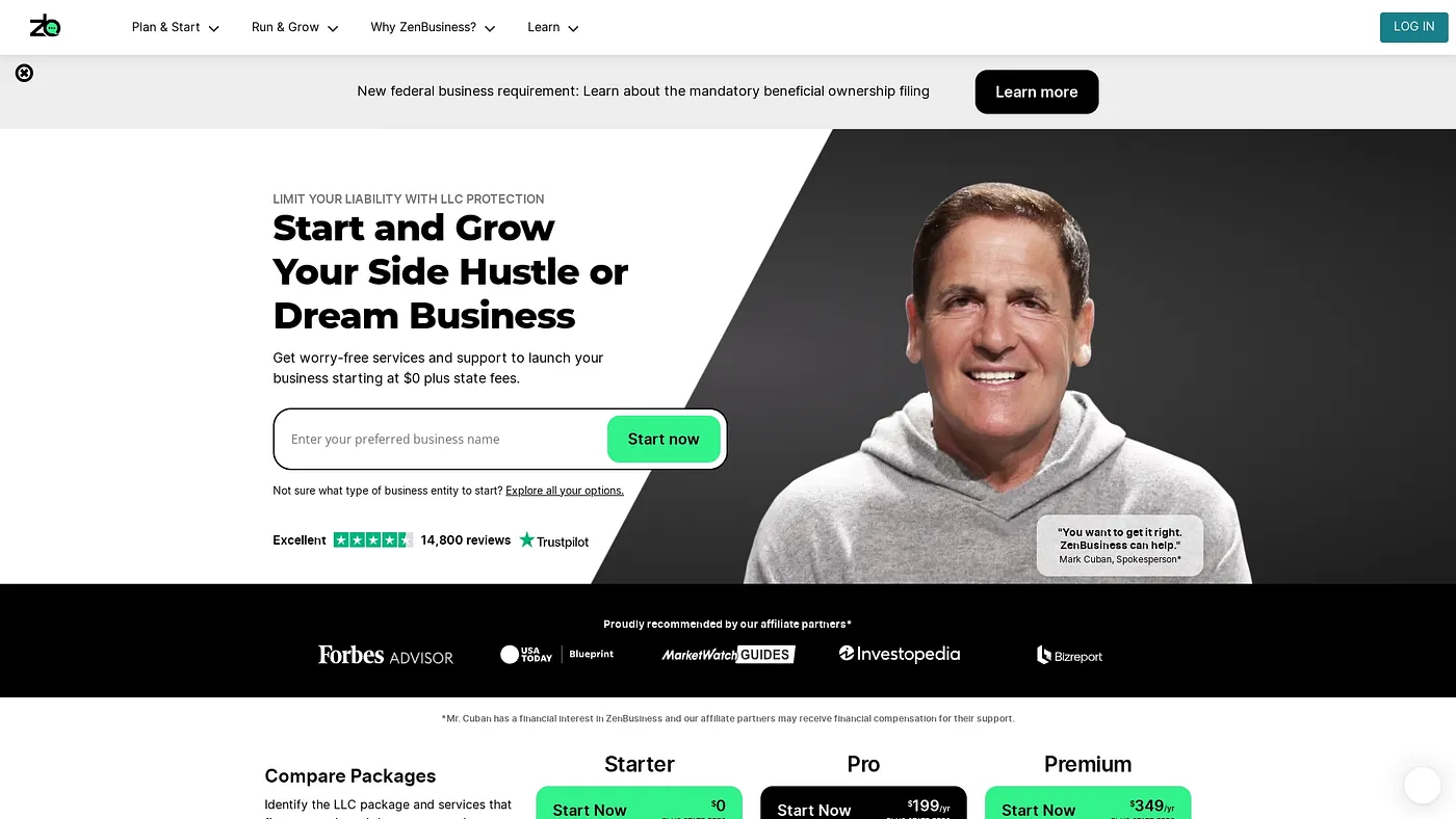 Screenshot of ZenBusiness
