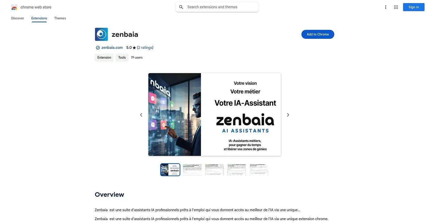 Screenshot of Zenbaia Chrome Extension