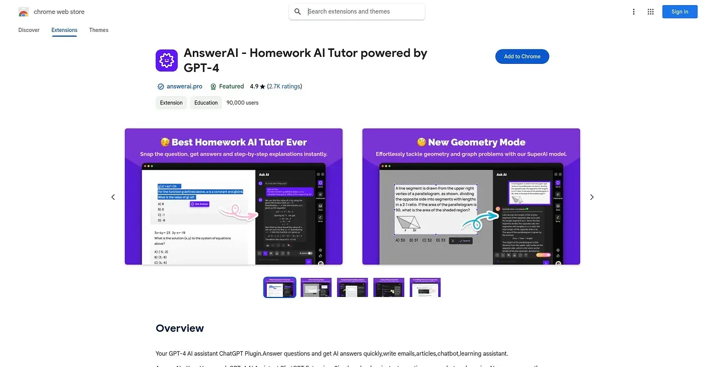 Screenshot of AnswerAI Homework AI Tuto Chrome Extension