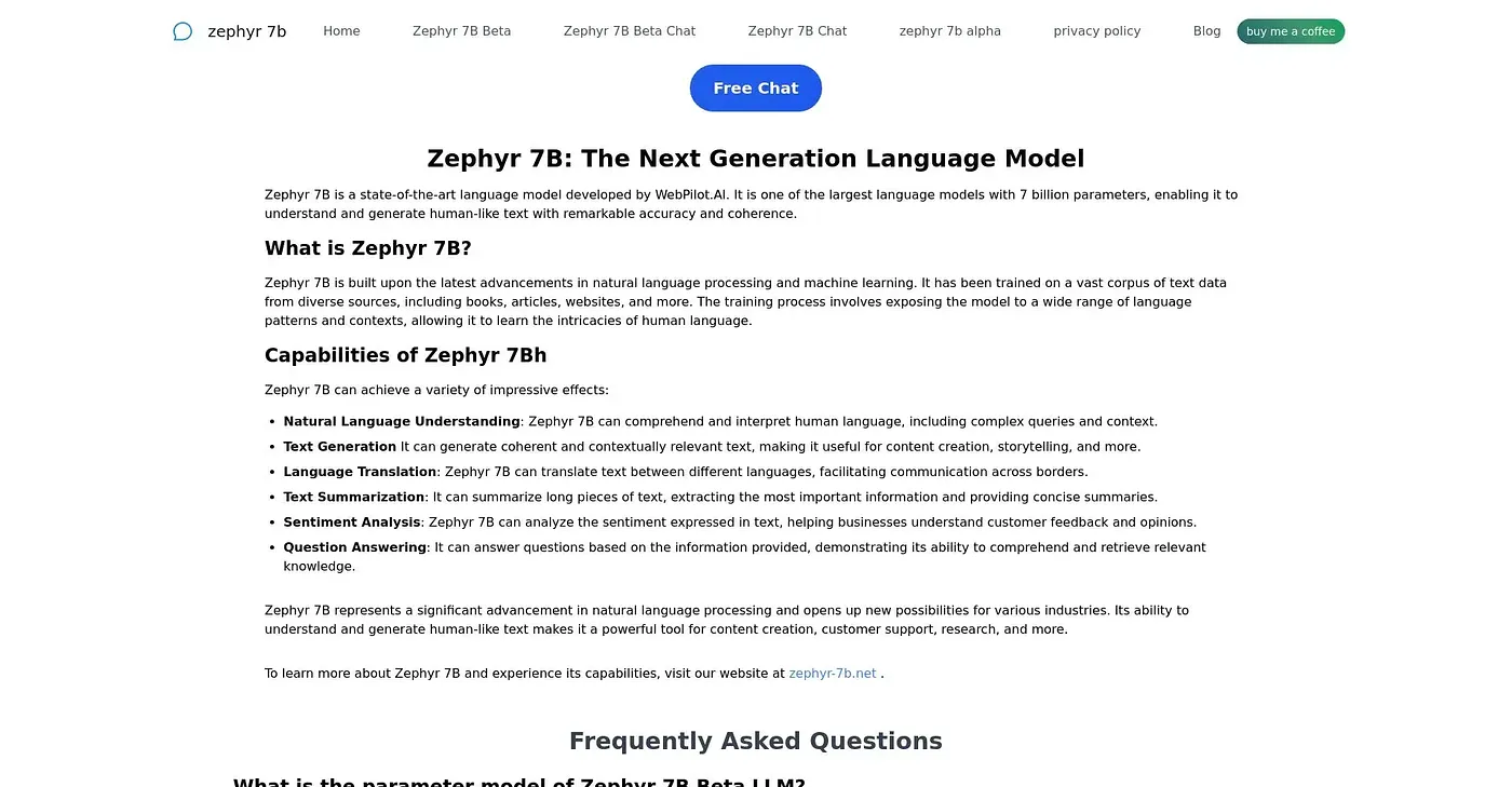 Screenshot of Zephyr 7b