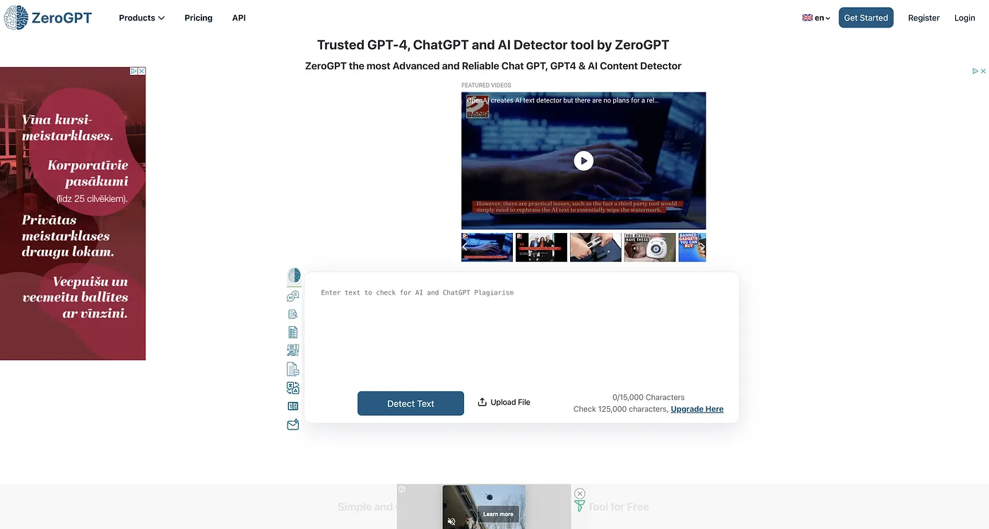 Screenshot of ZeroGPT
