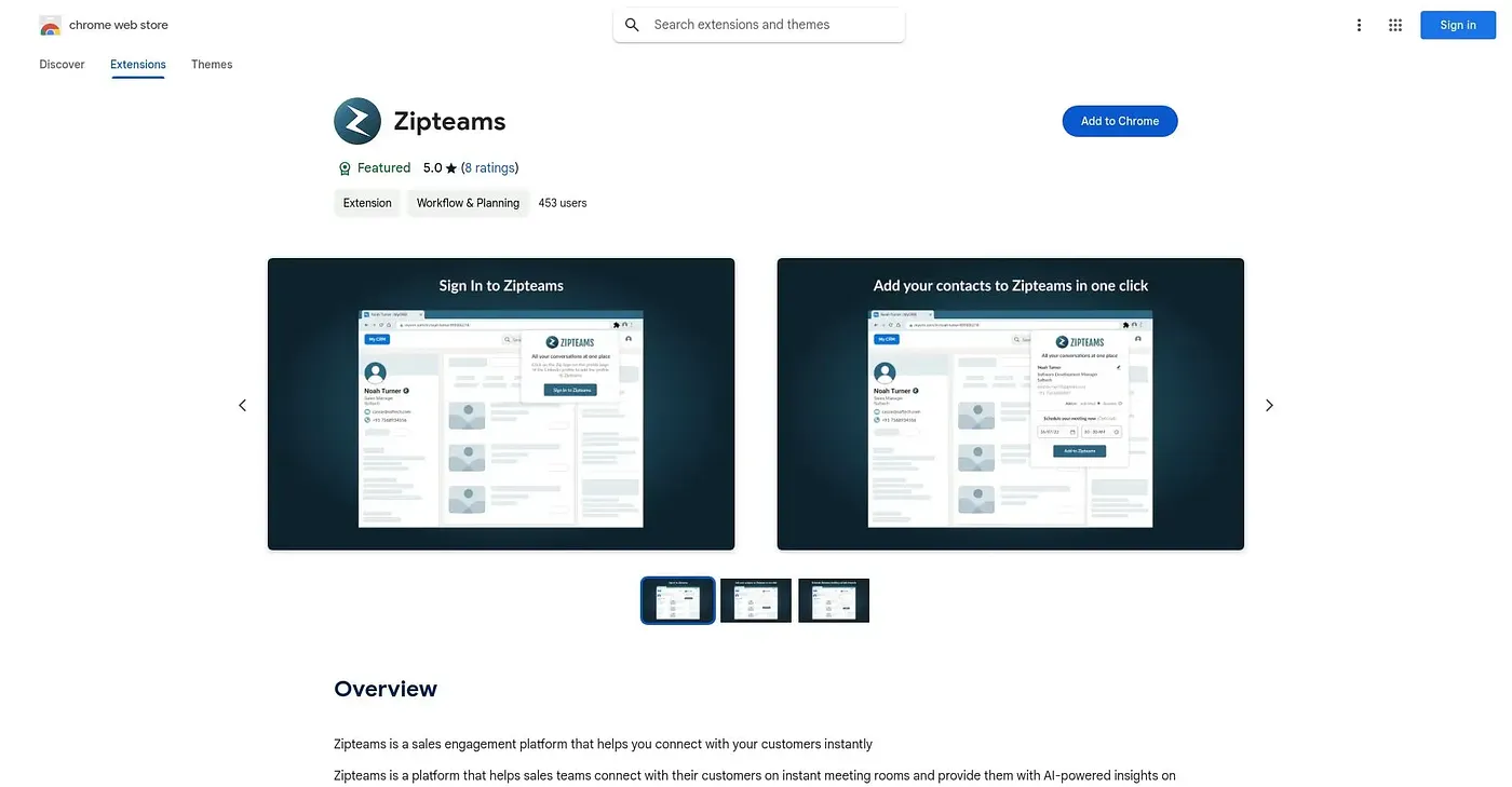 Screenshot of Zipteams Chrome Extension