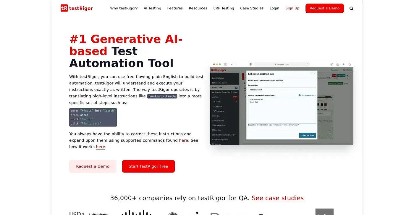 Screenshot of testRigor