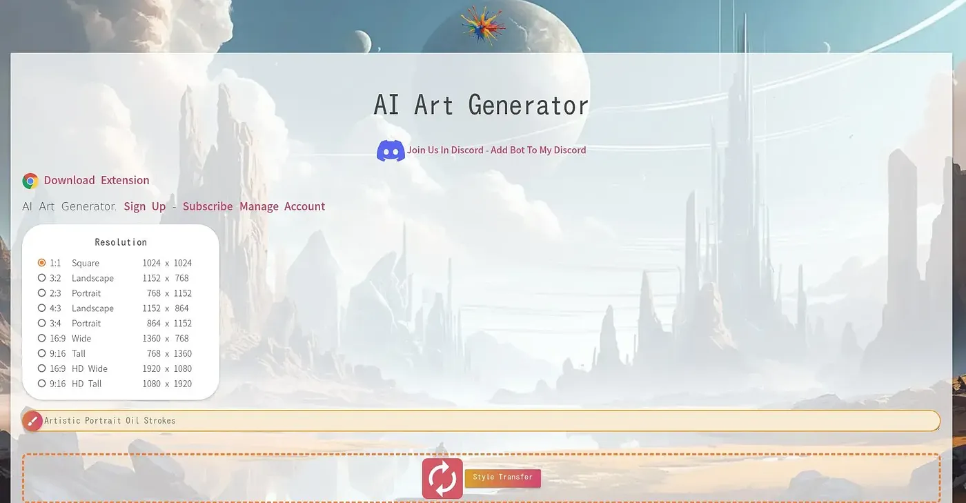 Screenshot of AI Art Generator